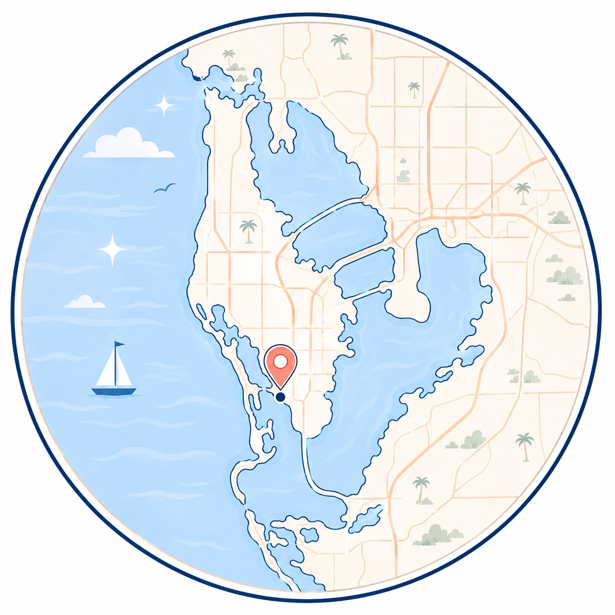 Illustrated map marker for St. Petersburg service area